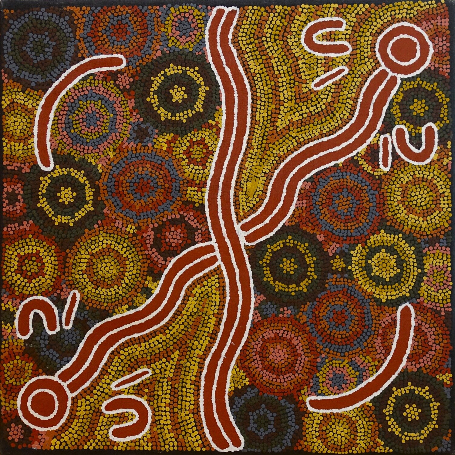 Ngapa Jukurrpa at Jila Well, 2003 by Rachel Jurra Napaltjarri 61x61cm