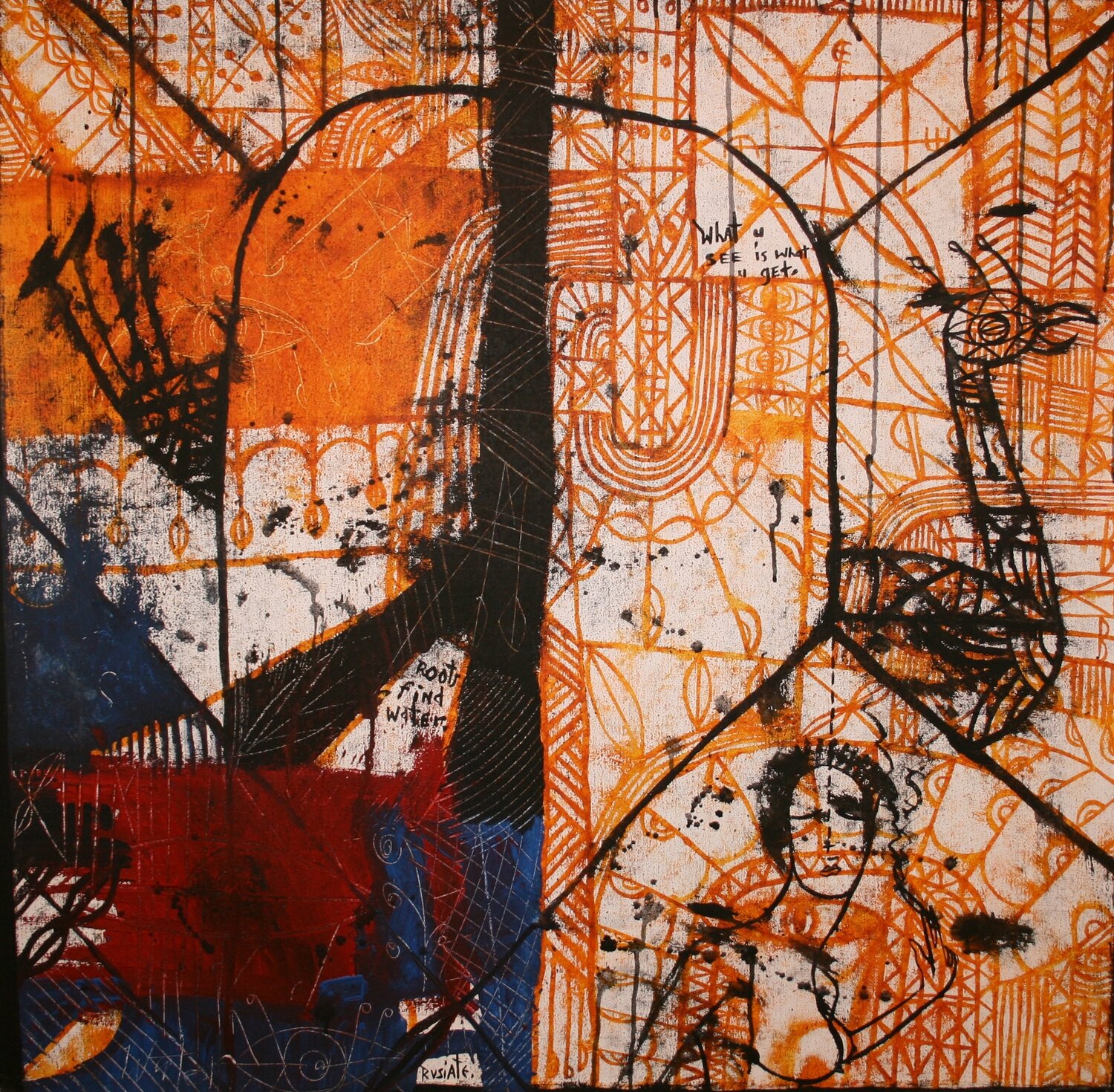 Roots Finding Water (2007) by Rusiate Lali 90x90cm