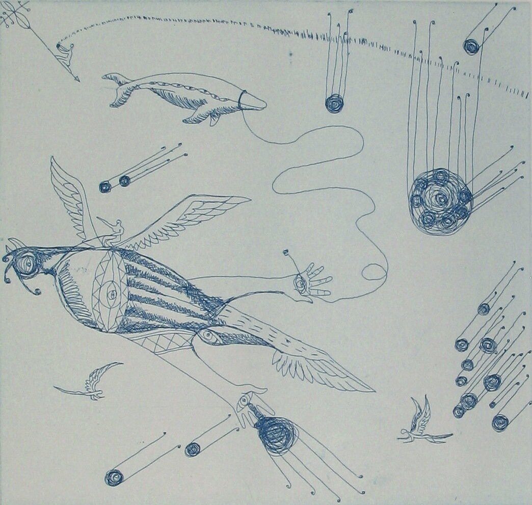 Bird (blue), 2010 limited edition etching by Rusiate Lali