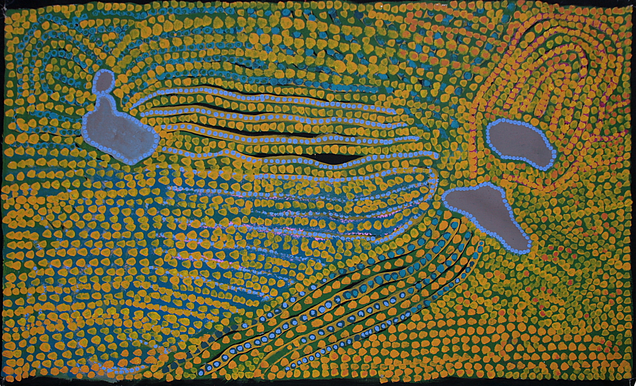Wilkinkarra (Lake MacKay) by Mitjili Napanangka Gibson and Cindy Nakamarra Gibson 85x140cm