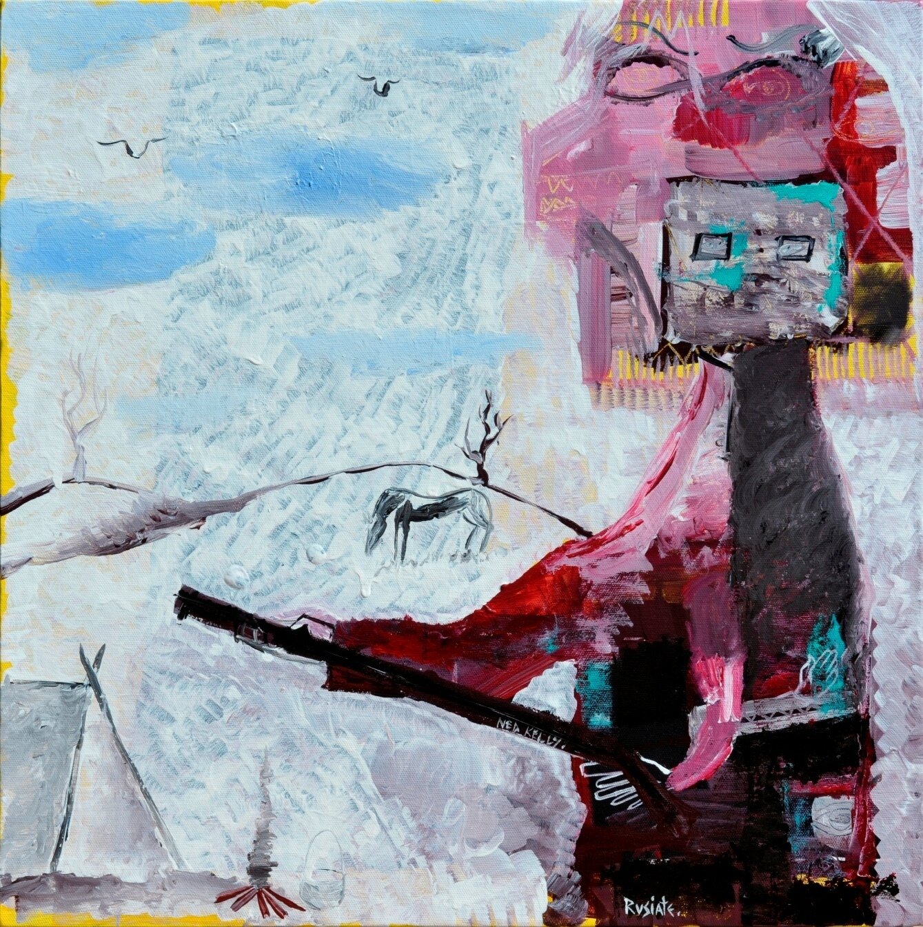 Ned Kelly Reincarnated (2003) by Rusiate Lali 51x51cm