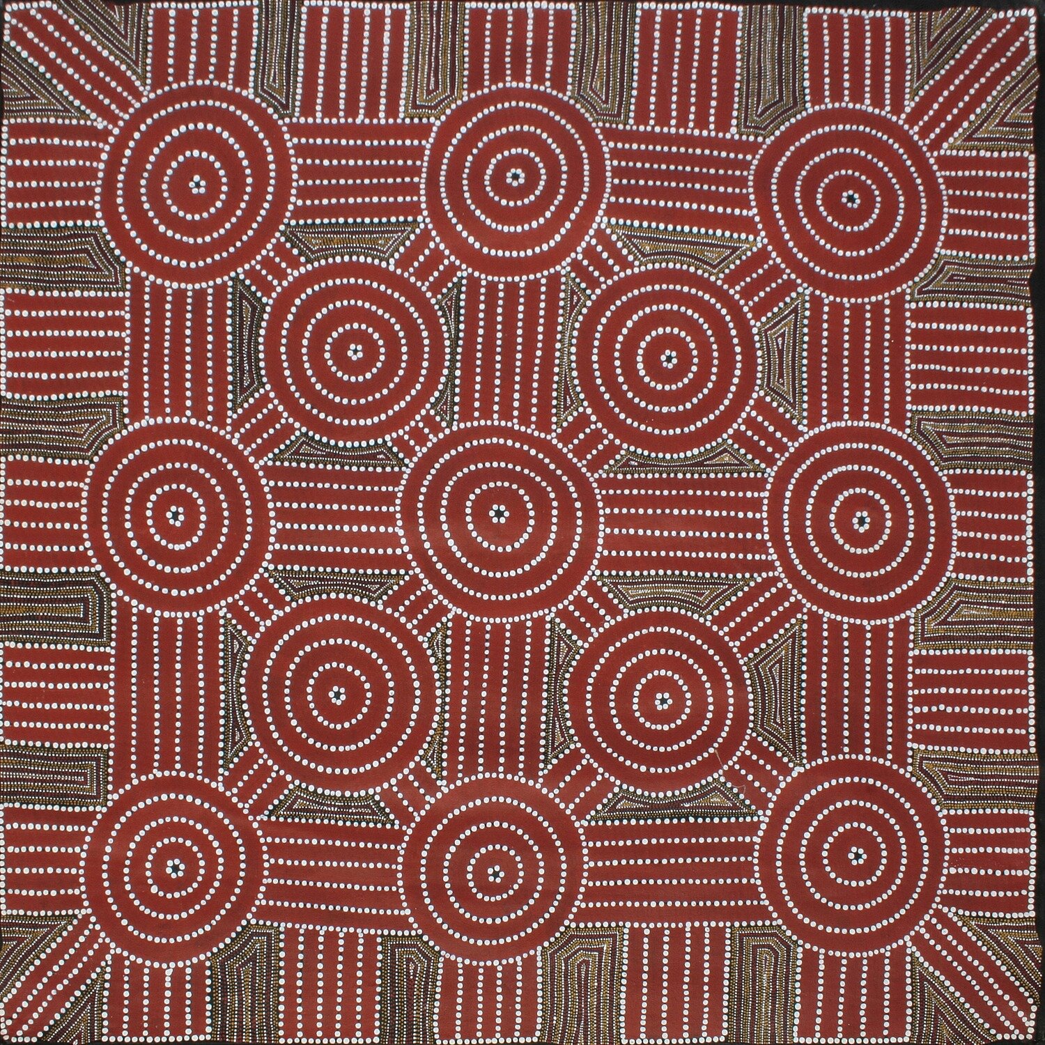 Caterpillar Dreaming at Soapy Bore, Utopia, 2000 by Tommy Jones Kngwarreye 91x91cm 6076TJ