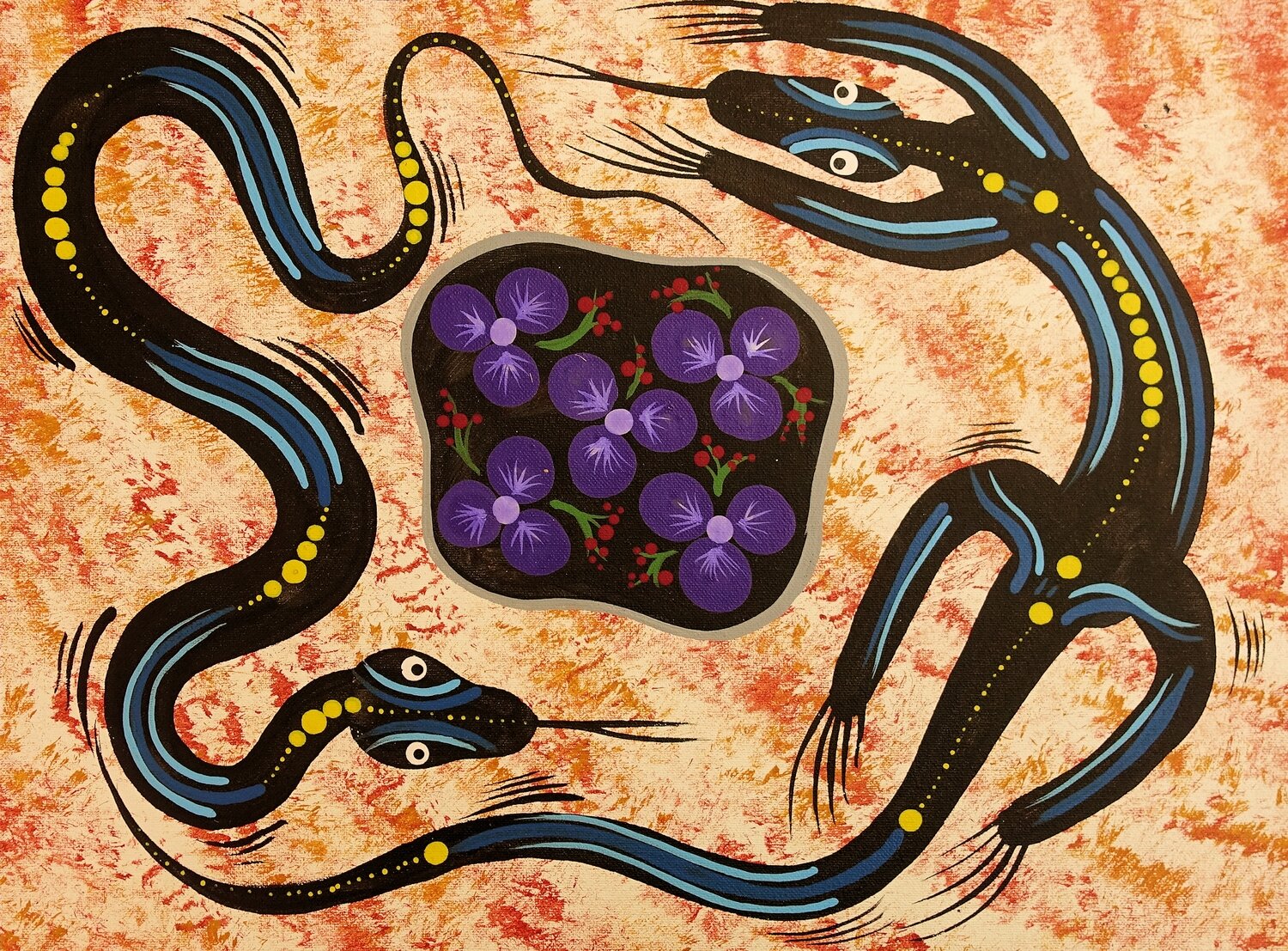Bush Tucker: Goanna, Snake and Berries by Bonita Nungurrayi Williams 41x31cm BW-07