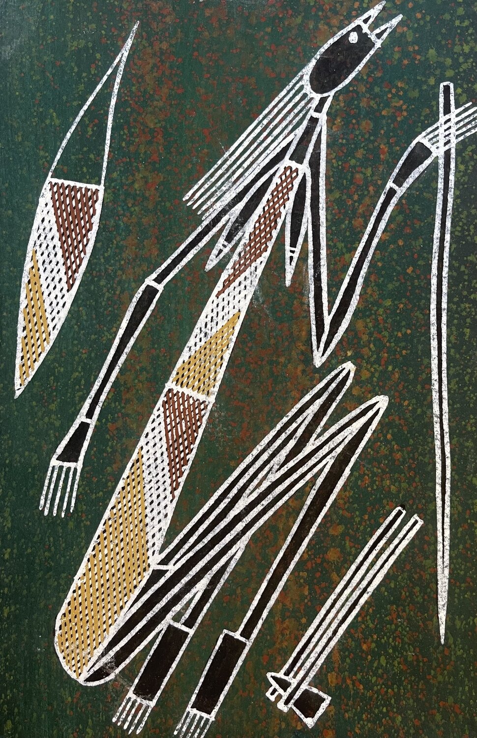 Mimi with Hunting Tools by Gershom Garlngarr, Ochre on Arches Paper 31x21cm