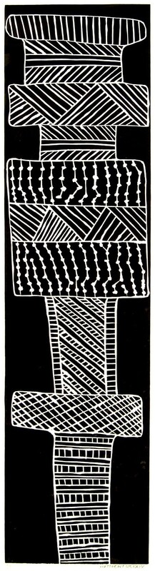 ‘Tutini’ (Tiwi Pukumani Pole) – Screenprint Linocut Edition 5/10 - by Matthew Freddy in black frame  87.5 x 20 cm