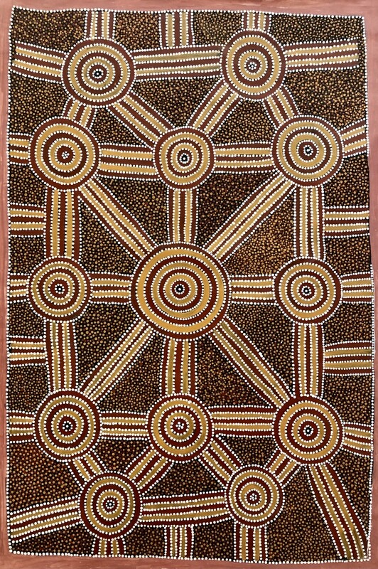 Mens Dreaming Black Seed 1998 by Paddy Bird Petyarre 128x55cm