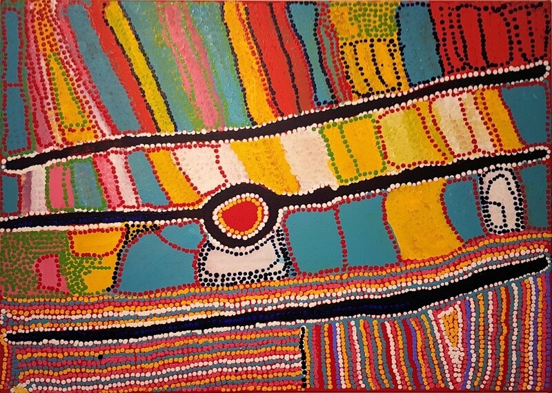 Wilkinkarra (2005) by Mitjili Napanangka Gibson 103x74cm Cat 9166MN