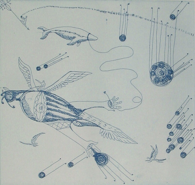 Bird (blue), 2010 limited edition etching by Rusiate Lali