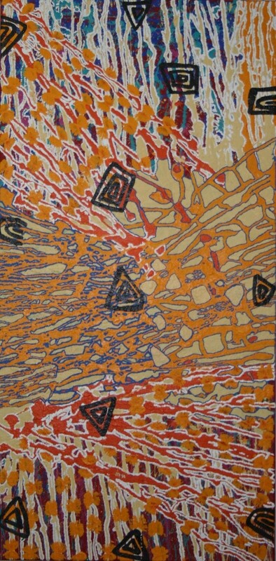 Foxholes and Wildflowers, 2008  by Jeannie Nakamarra Daniels, 61x122cm, Cat 13758JD