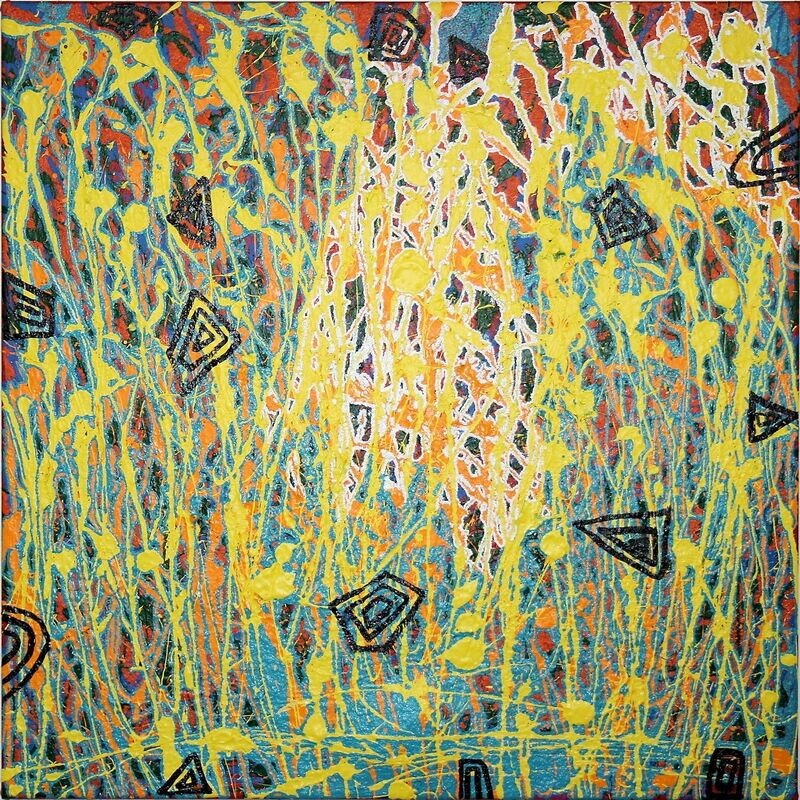 Fox Holes and Wildflowers, 2008 by Jeannie Nakamarra Daniels, 91x91cm, Cat 13775JD