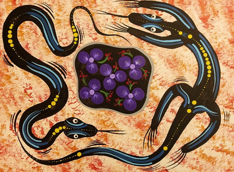 Bush Tucker: Goanna, Snake and Berries by Bonita Nungurrayi Williams 41x31cm BW-07