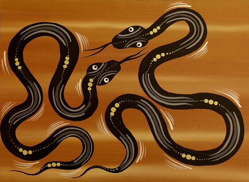 Two carpet snakes mating by Bonita Nungurrayi Williams 31x41cm BW-04
