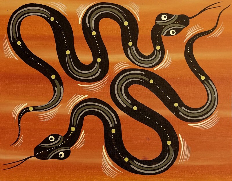 Two carpet snakes mating by Bonita Nungurrayi Williams 31x41cm BW-11