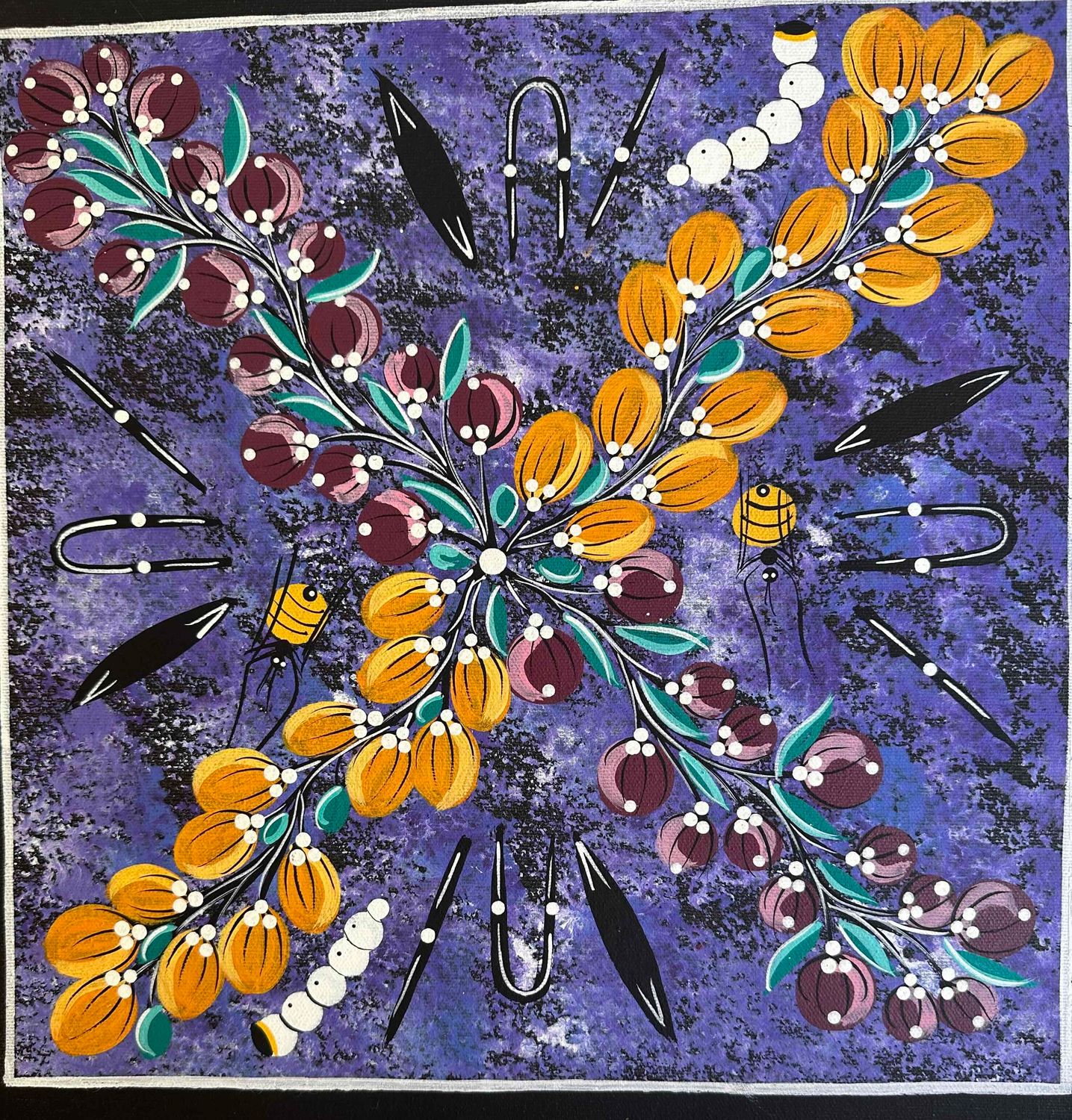 Women gathering Bush Tucker by June Sultan, 31x31cm FJ041JS