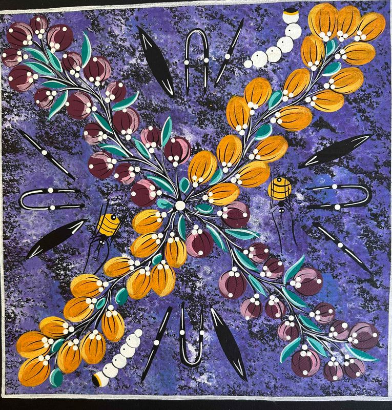 Women gathering Bush Tucker by June Sultan, 31x31cm FJ041JS