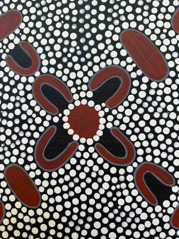 Women sitting around the campfire telling stories by Joan Sultan, 32x32cm FJ247JoS