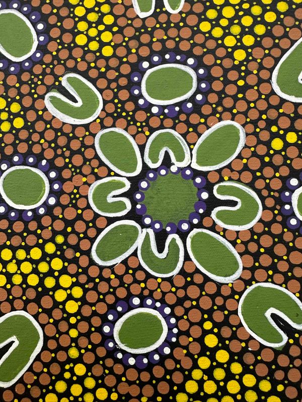 Women near the waterholes ready to collect water for food by Joan Sultan, 32x32cm FJ032JoS