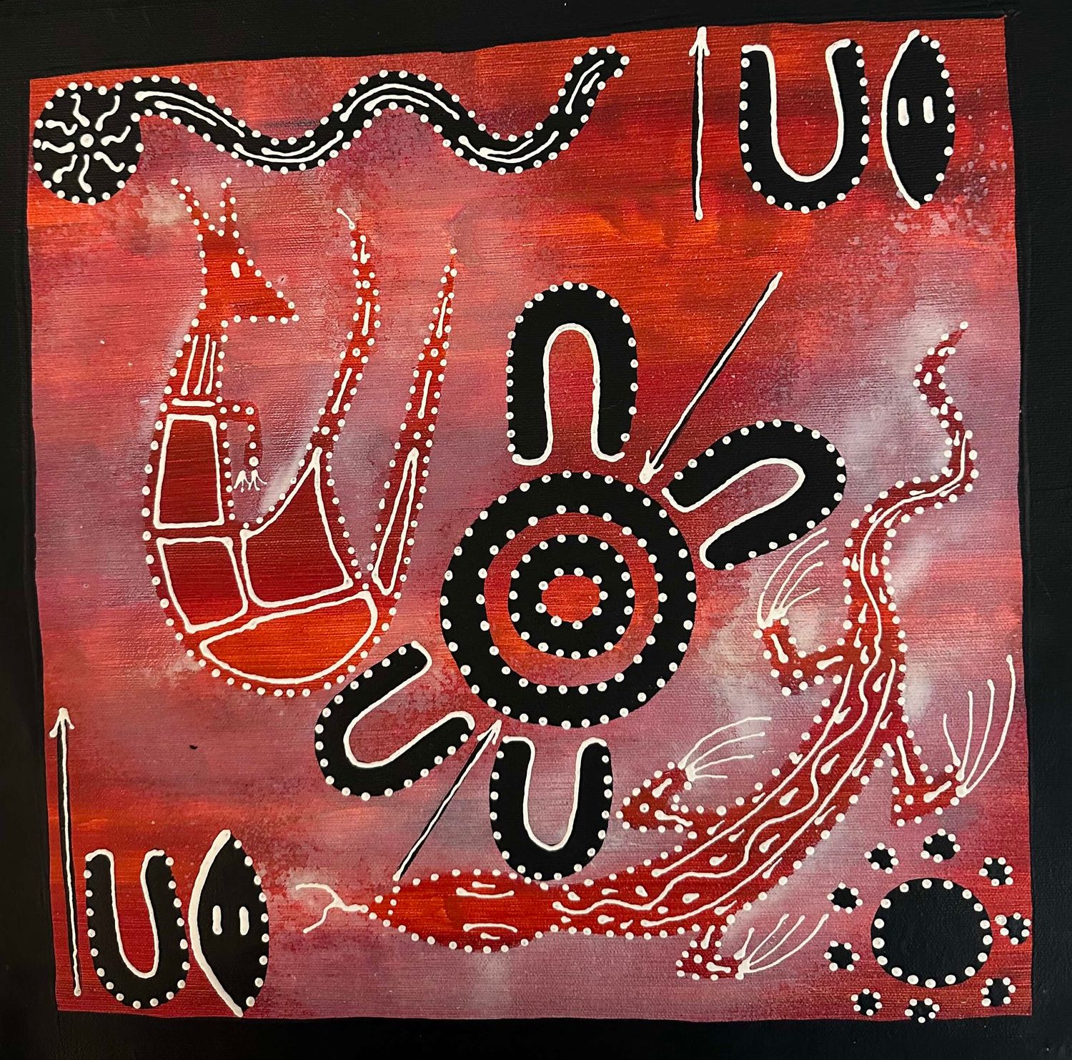 Kangaroo and Goanna Hunting by Judda 35x35cm FJ460JUD