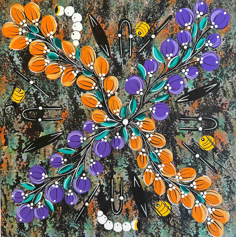 Women gathering Bush Tucker by June Sultan, 31x31cm FJ042JS