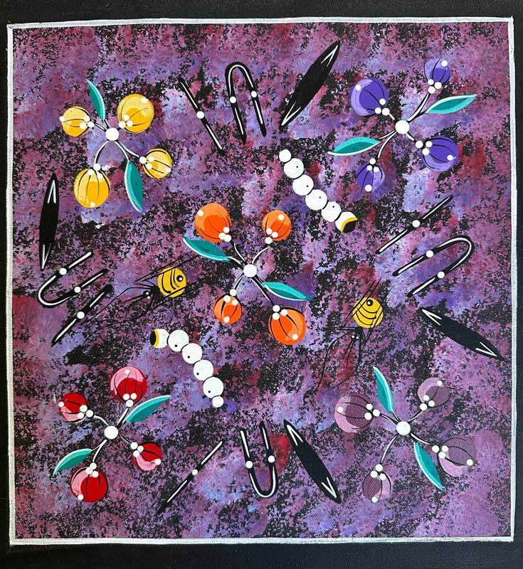 Women gathering Bush Tucker by June Sultan, 31x31cm FJ024JS