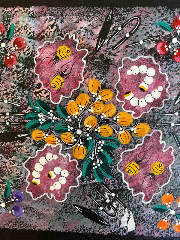 Women gathering Bush Tucker by June Sultan, 31x31cm FJ047JS