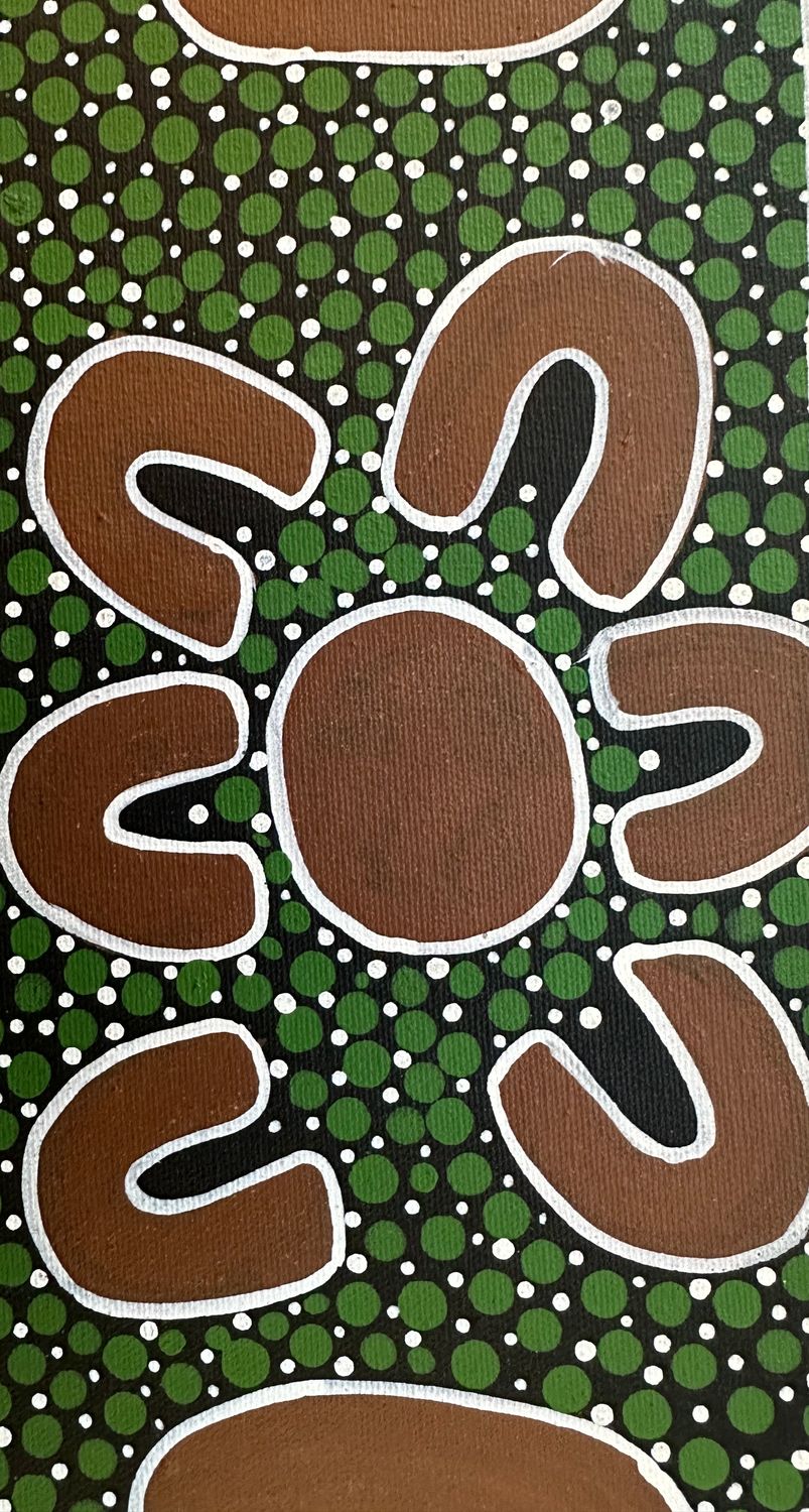 Women with their carrying bowls, sitting near the campfire by Joan Sultan, 15x34cm FJ503JoS