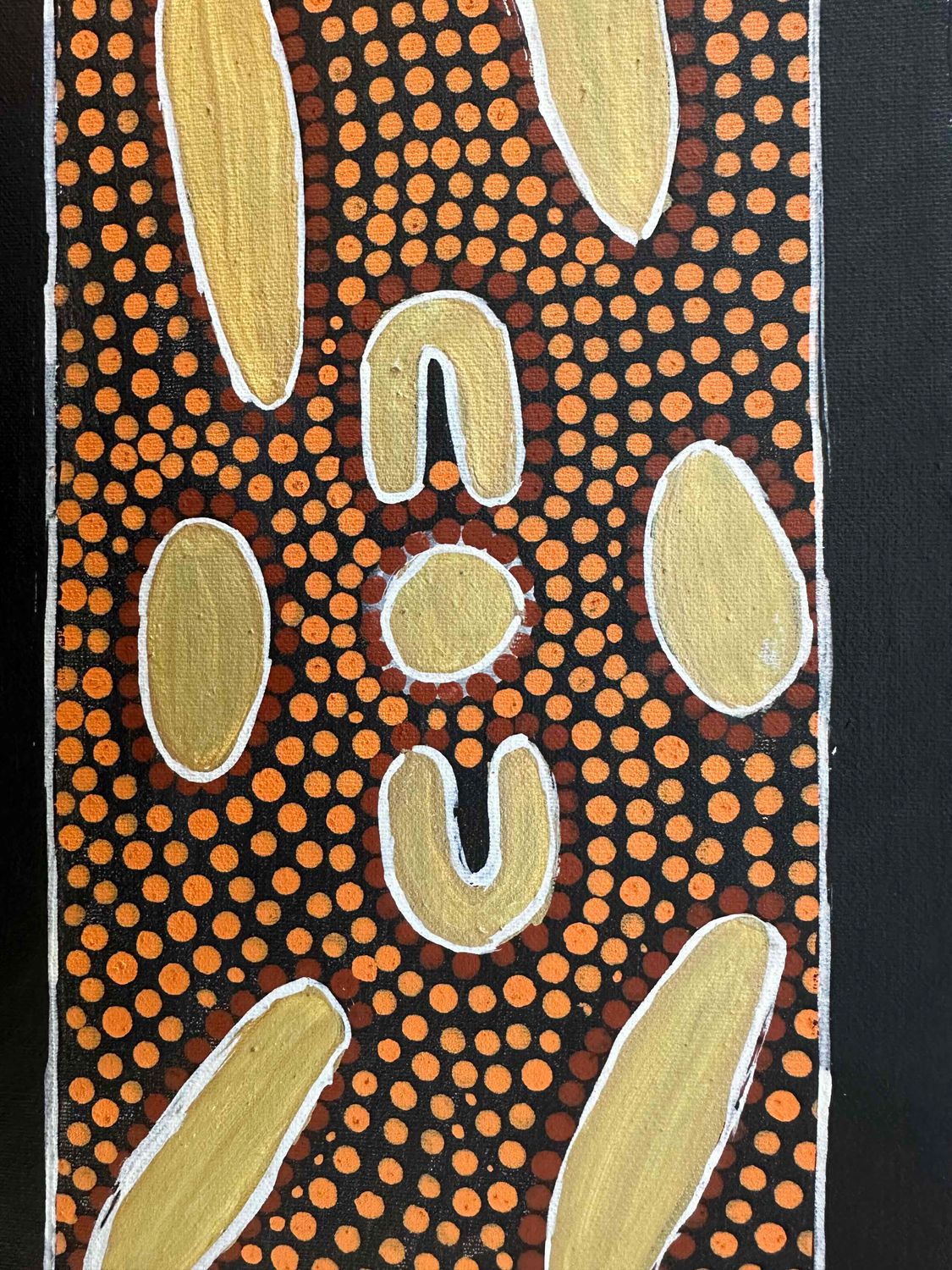 Women sitting near the waterholes by Joan Sultan, 15x34cm FJ501JoS