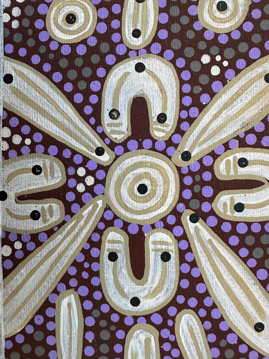 Women near the campfire with their digging sticks by Joan Sultan, 15x34cm FJ504JoS