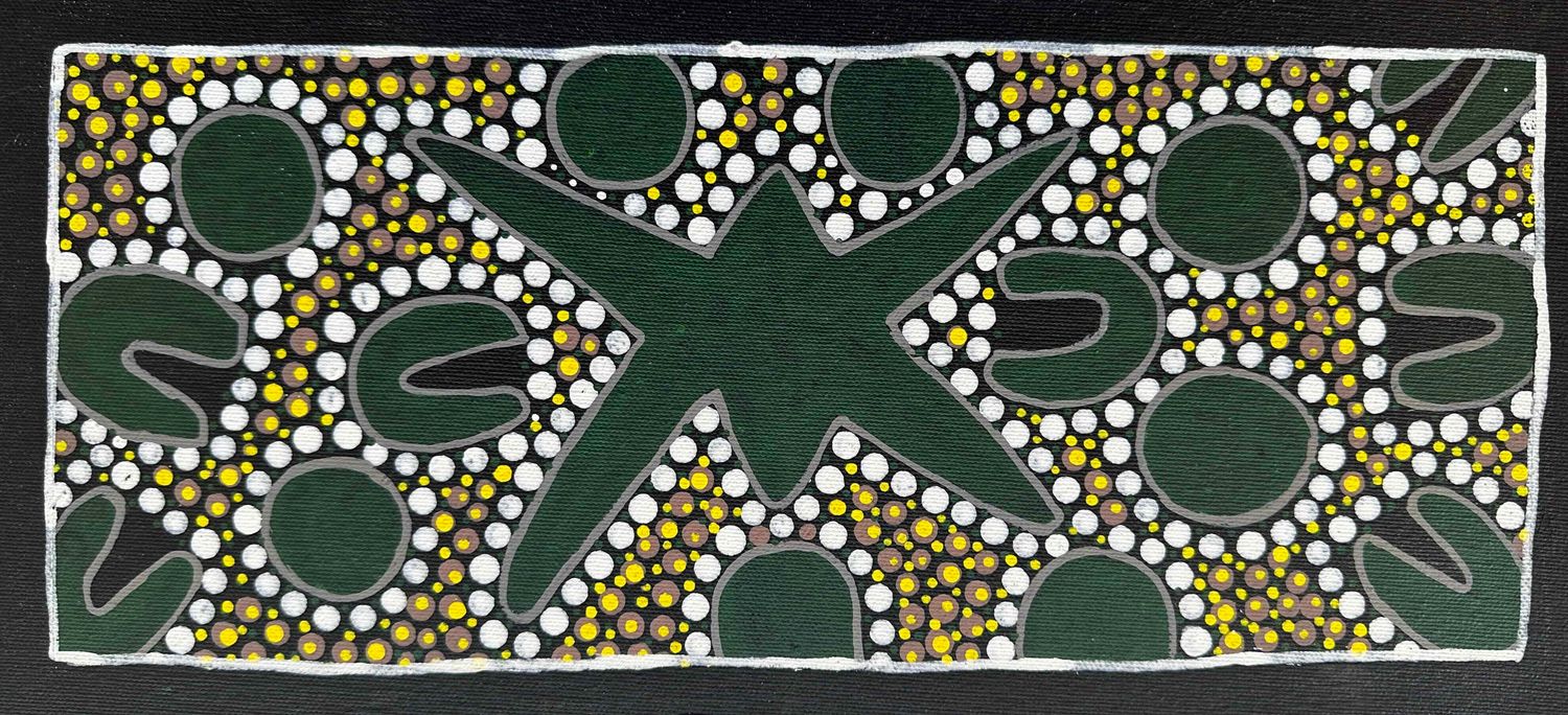 Women with their digging sticks ready to go hunting for bush tucker by Joan Sultan, 15x34cm FJ021JoS