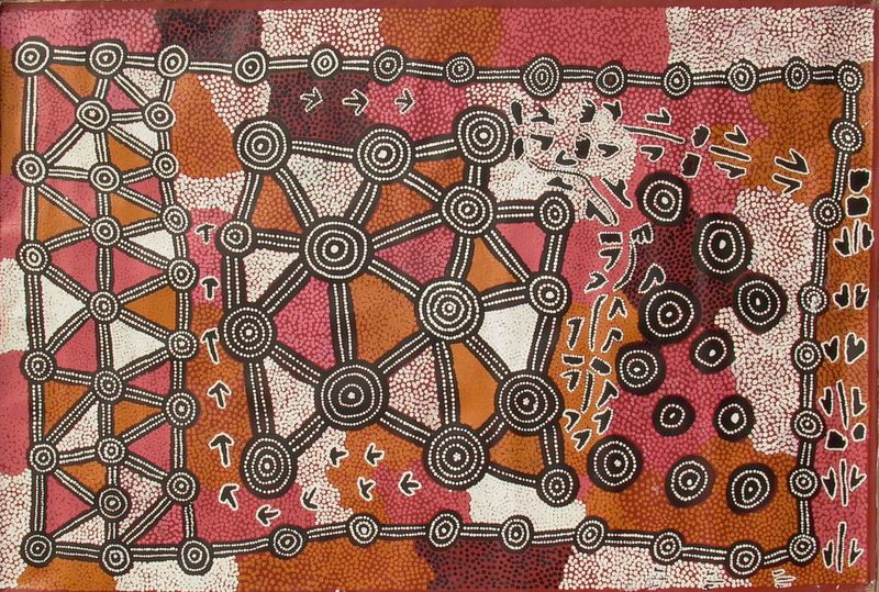 Kangaroo and Emu Dreaming at Lake MacKay, 1998 by Timmy Payungka Tjapangati, 194x128cm