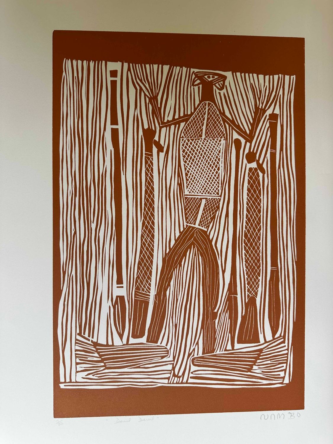 Devil Devil Linocut by Sambo (Djambu) Burra Burra
