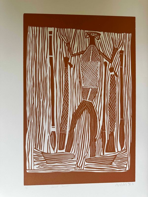 Devil Devil Linocut by Sambo (Djambu) Burra Burra