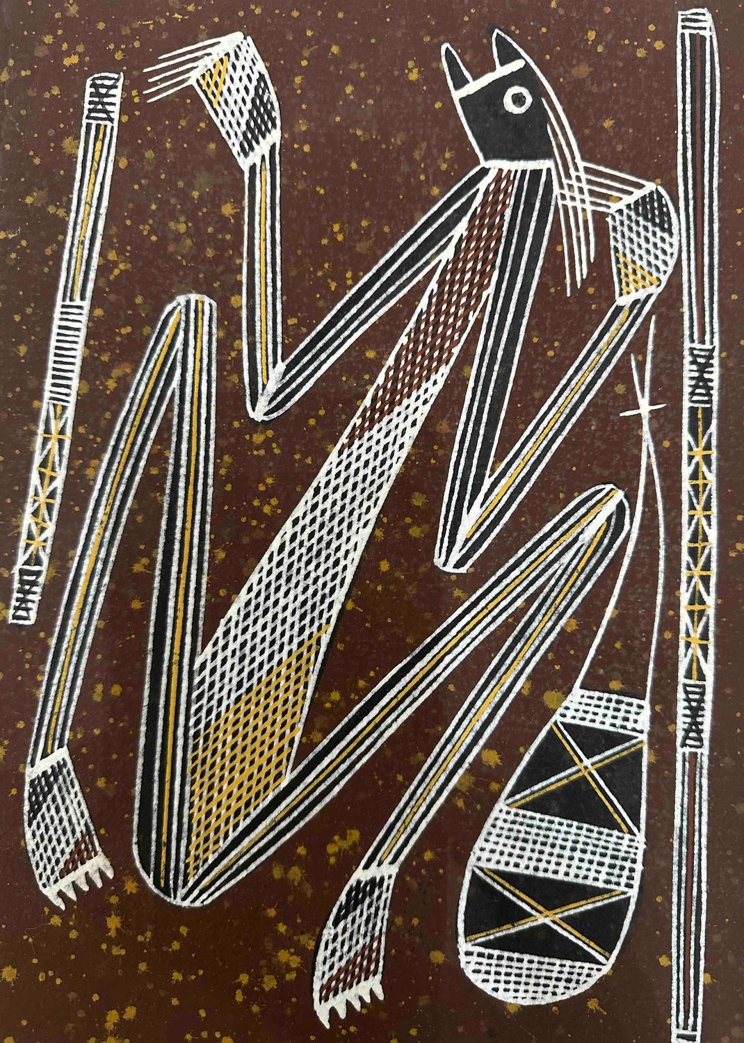 Garry Djorlom Mimi with dillybag, walking stick, flighting stick 31x21cm WOP8 Garry Djorlom Mimi with dillybag, walking stick, flighting stick 31x21cm WOP8