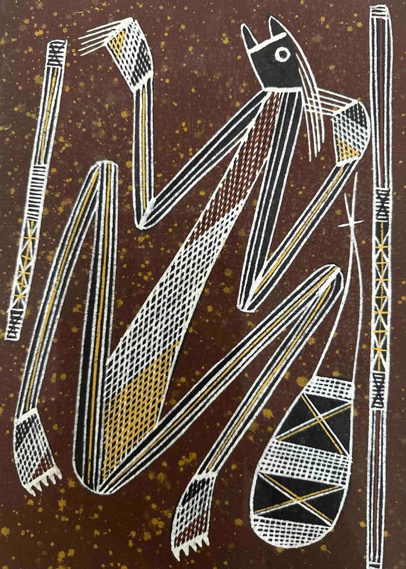 Garry Djorlom Mimi with dillybag, walking stick, flighting stick 31x21cm WOP8