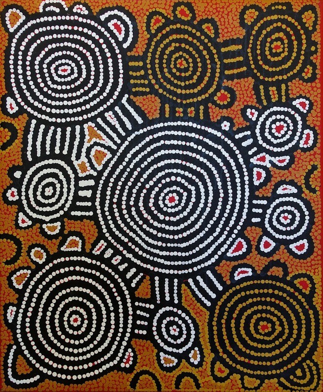 Tingari Cycle (2005) by Barney Campbell Tjakamarra 91x76cm Cat 9245BC