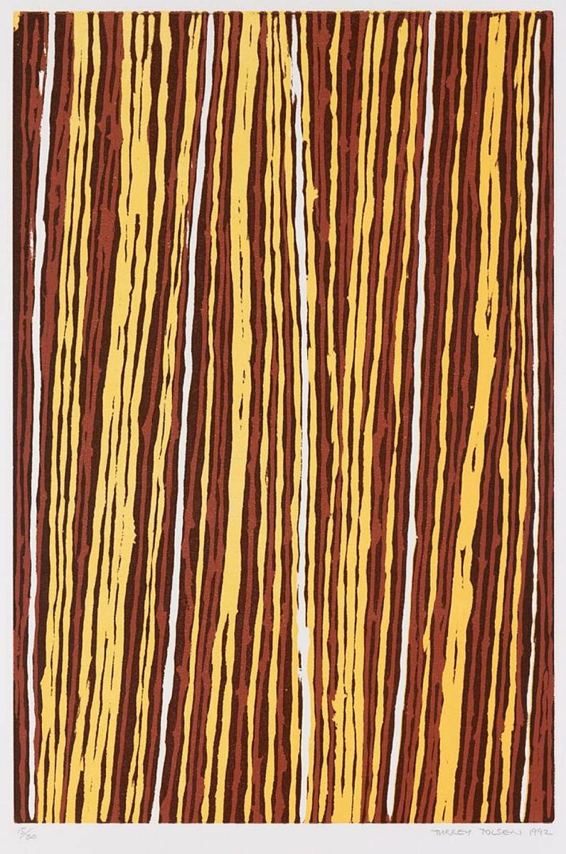 Turkey Tolson 'Straightening of Spears' 1992 woodblock print Turkey Tolson 'Straightening of Spears' 1992 woodblock print