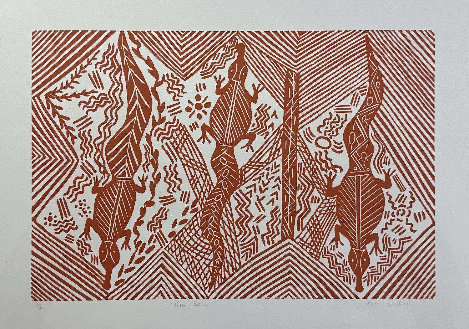 Three Baru (Crocodile) Linocut by Rex Winifred