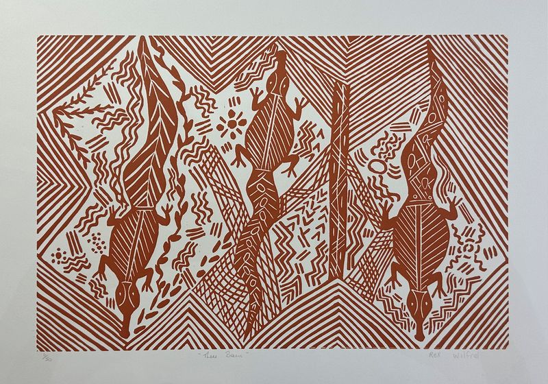 Three Baru (Crocodile) Linocut by Rex Winifred