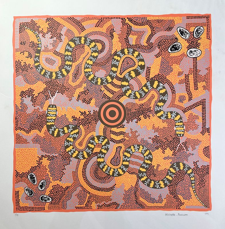 Two Snake Dreaming Screenprint by Michelle Possum Nungarrayi