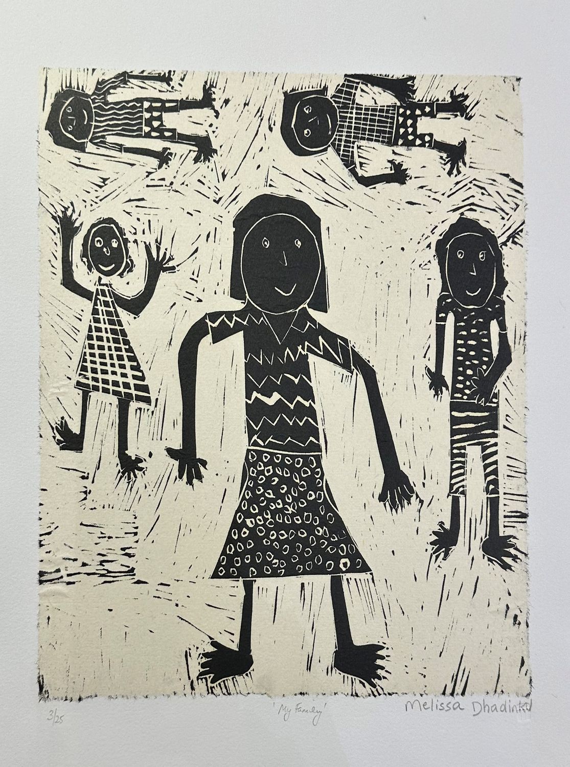 ​Melissa Dhadinku - My Family, Linocut