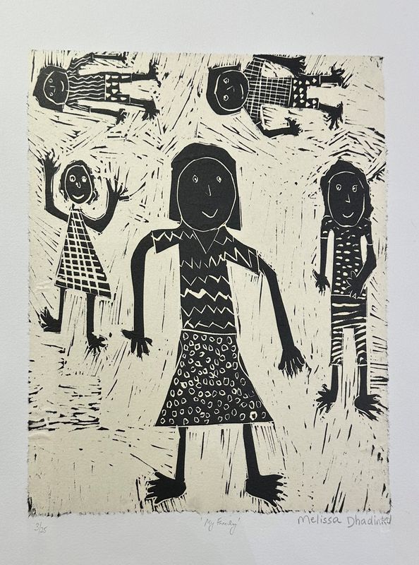 ​Melissa Dhadinku - My Family, Linocut