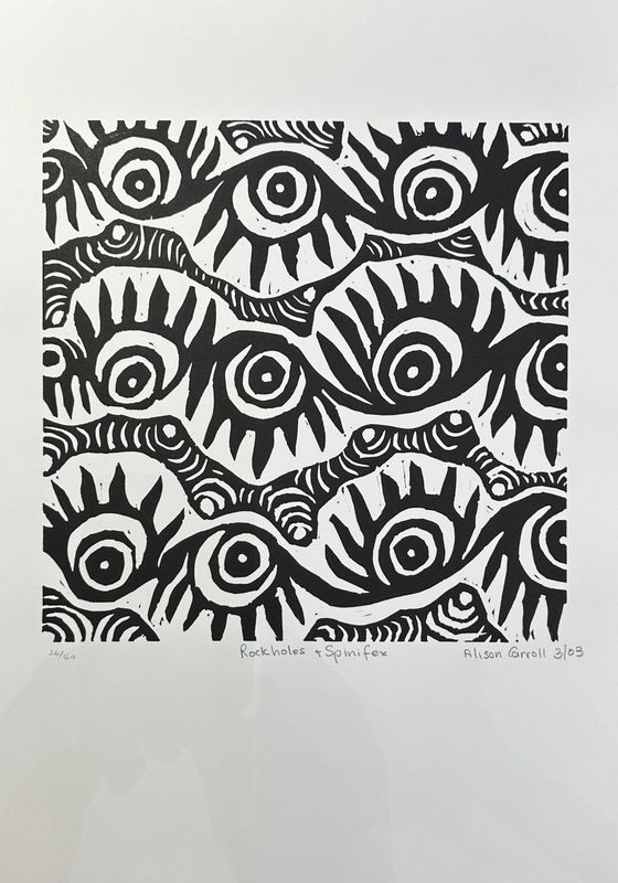 Alison Carroll Rockholes and Spinifex 2003, Linocut Alison Carroll Rockholes and Spinifex 2003, Linocut