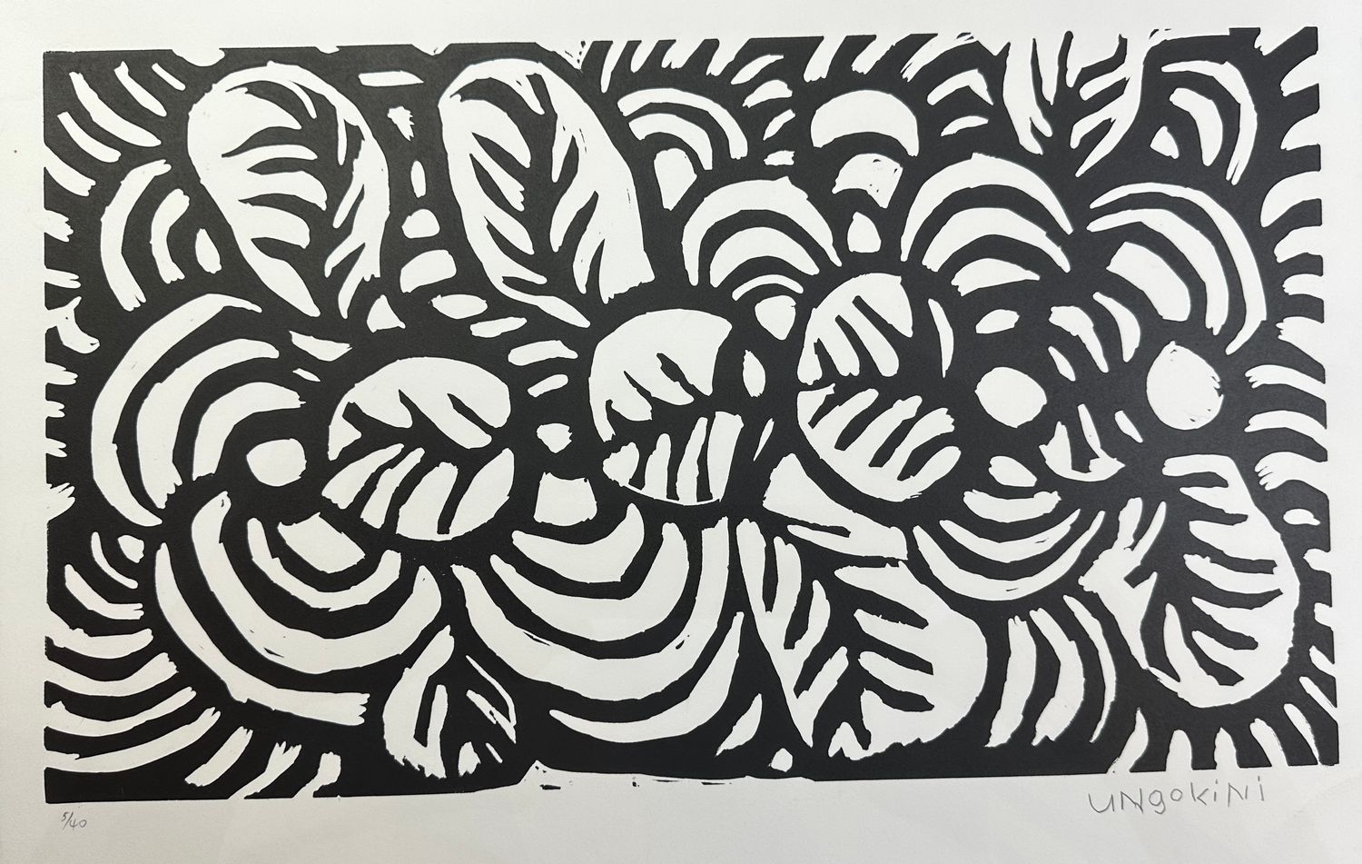 Ungakini Tjangala, Untitled 2003 Linocut Paper size 46x38cm Image 30x36cm Ungakini Tjangala, Untitled 2003 Linocut Paper size 46x38cm Image 30x36cm