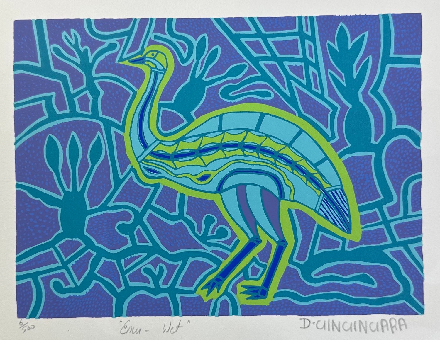 Doris Gingingara, Emu -Wet 1998, Screenprint