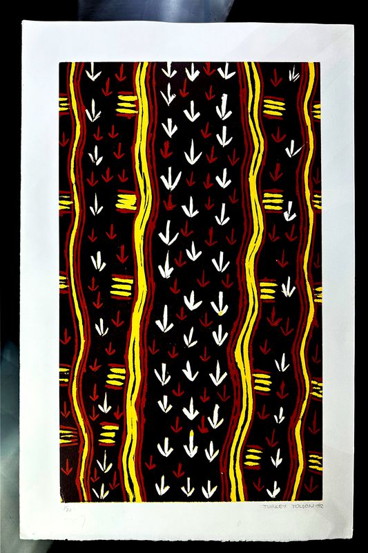 Turkey Tolson, Kangaroo, colour woodblock print 1992