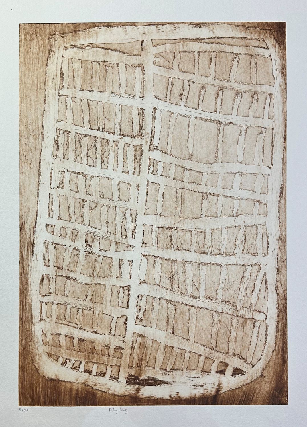 Susan Marawarr, Dilly Bag, Etching, Maningrida, 5/20 Susan Marawarr, Dilly Bag, Etching, Maningrida, 5/20