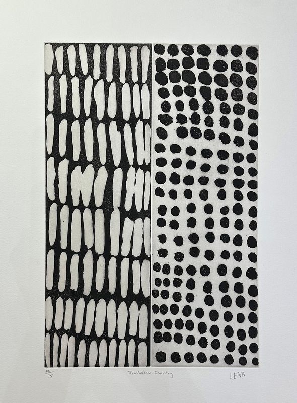 Lena Nyadbi, etching (Warmun) Jimbalan Country