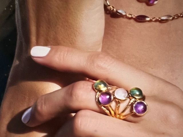 Bague multi pierres semi précieuses réglable