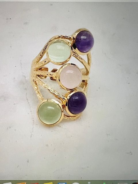 Bague multi pierres semi précieuses réglable