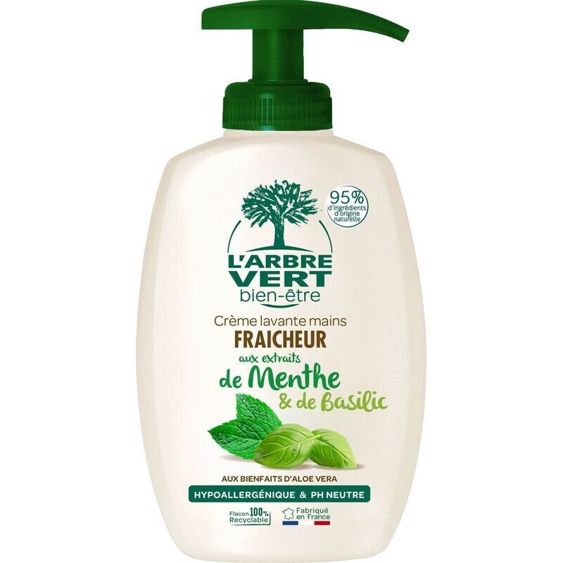 L'Arbre Vert Bien-être Crème Lavante Mains Fraicheur aux extraits de Menthe et Basilic - 300mL